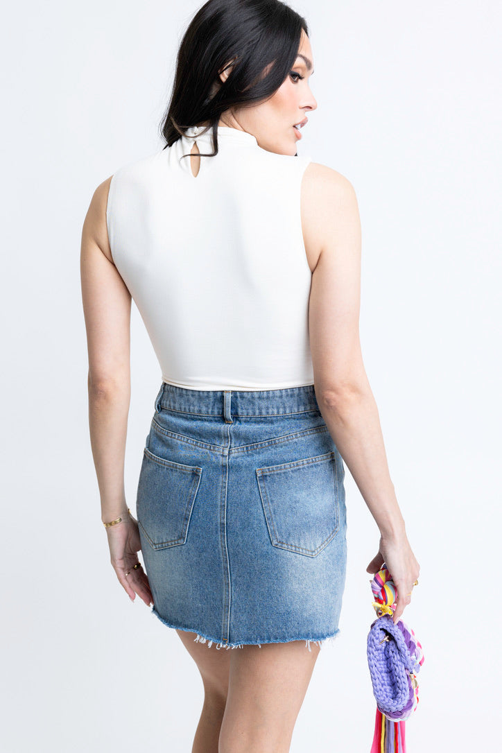 Solid Mock Knit Sleeveless Bodysuit