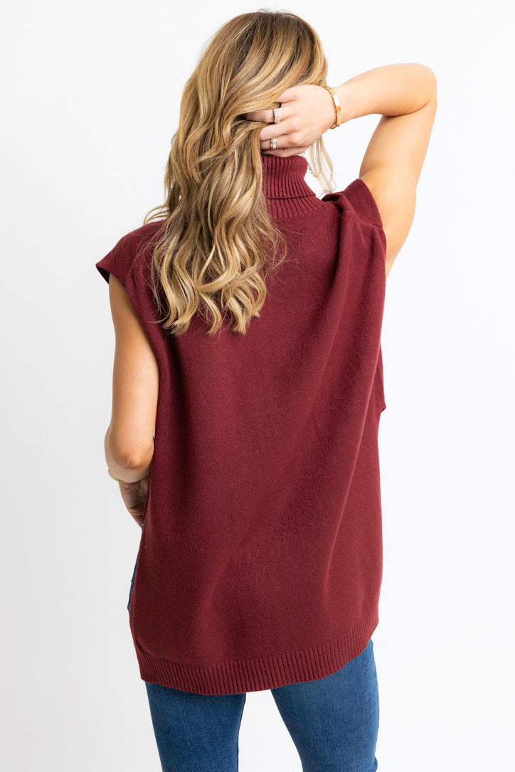 Turtleneck Sleeveless Hi/Lo Sweater