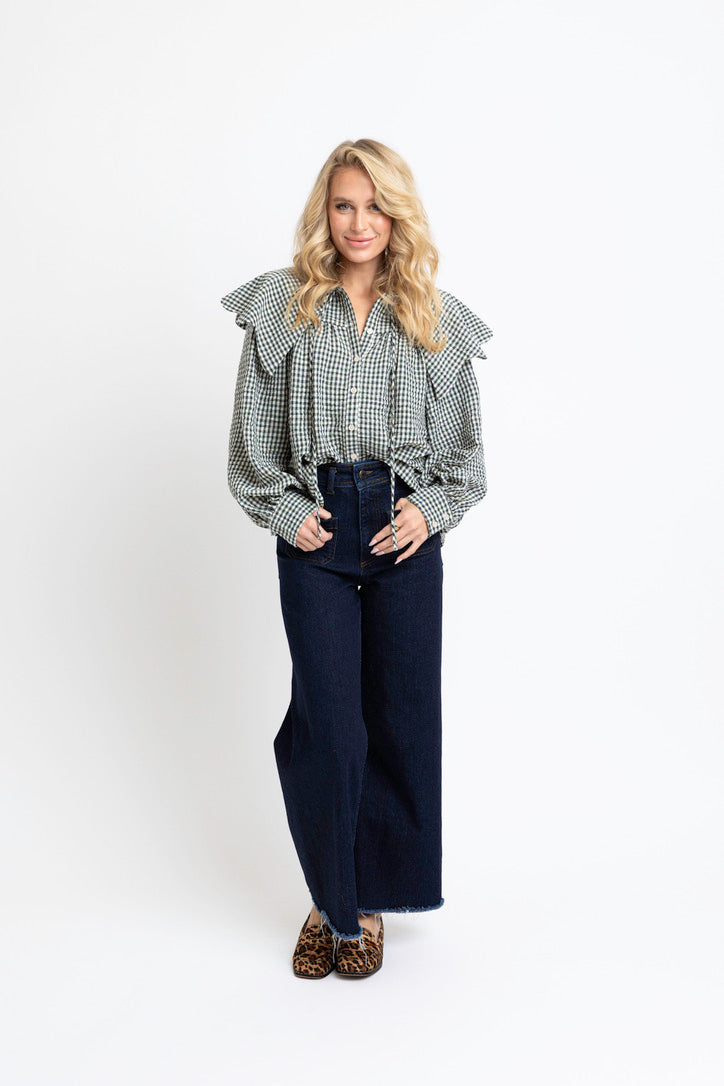 Gingham Poplin Peterpan Collar Top