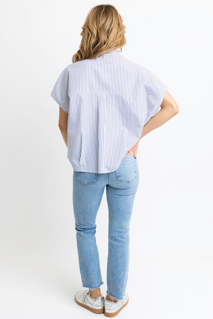 Stripe Classic Vneck Collar Top