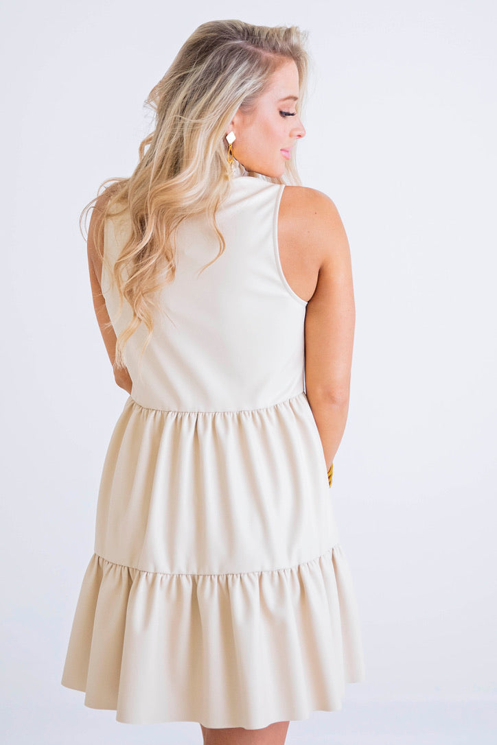 Pleather Tier Sleeveless Dress