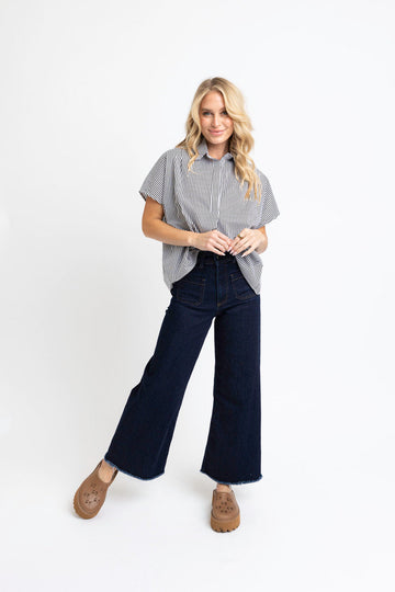 Stripe Signature Collar Top