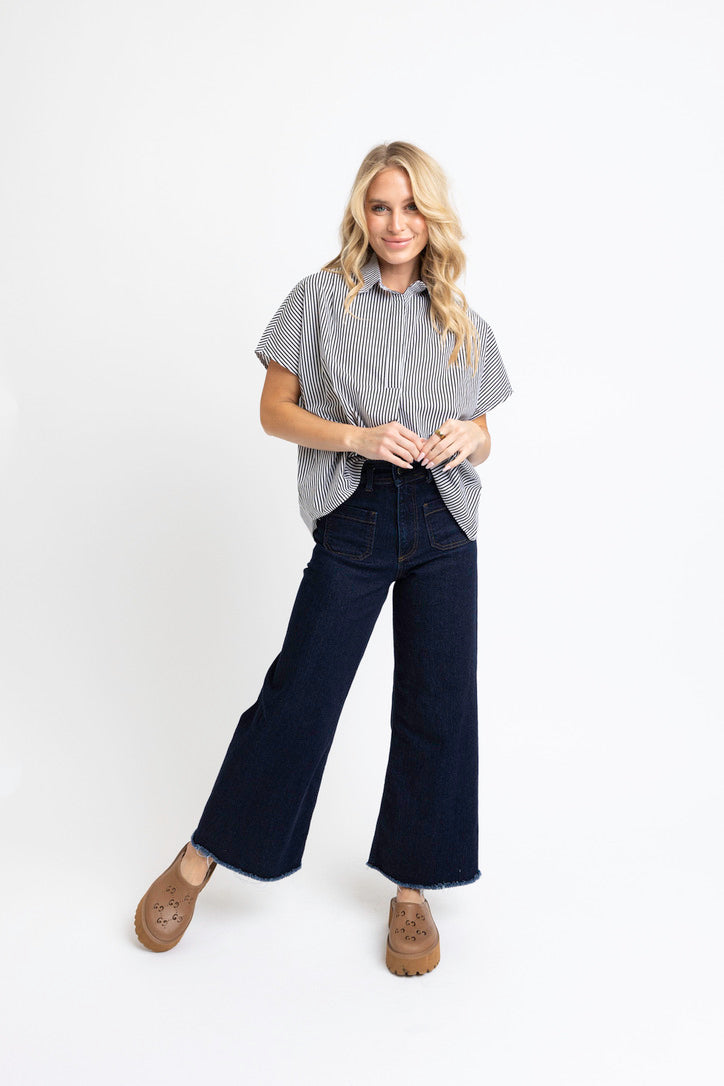 Stripe Signature Collar Top