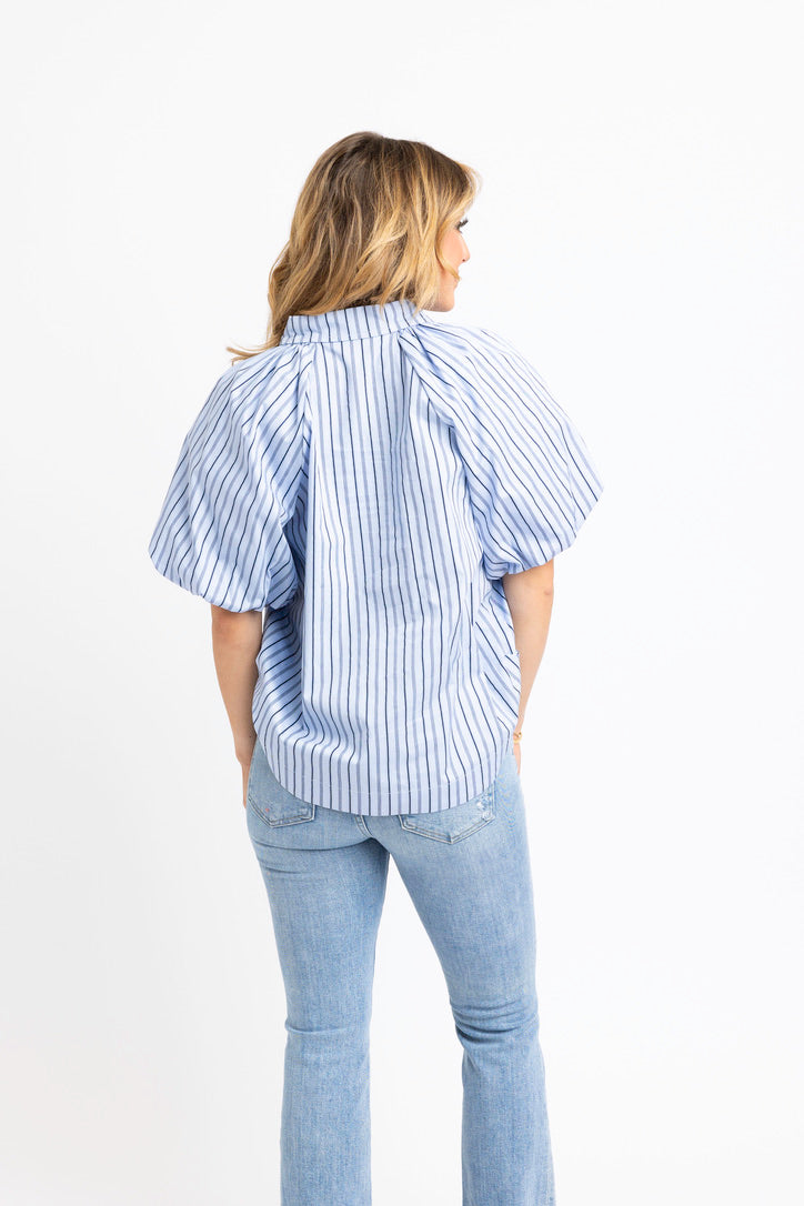 Stripe Poplin Bubble Sleeve Top
