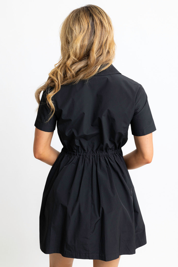 Solid Pocket Cinch Waist Dress