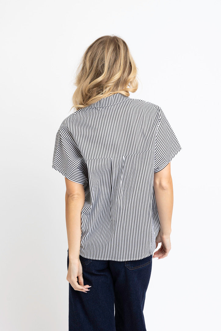 Stripe Signature Collar Top