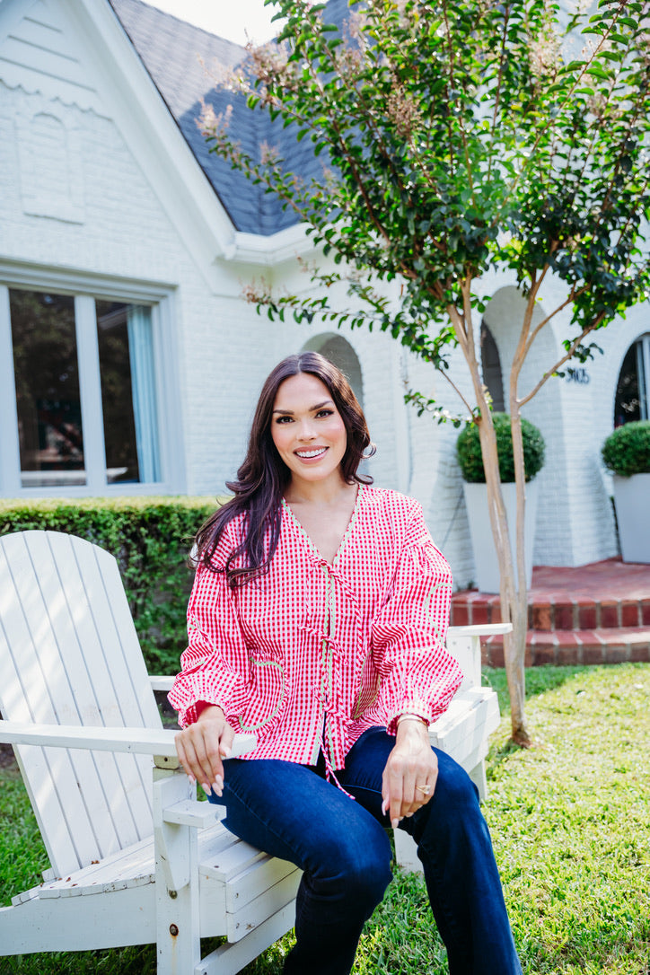 Vintage Check Ric Rac Heart Tie Top