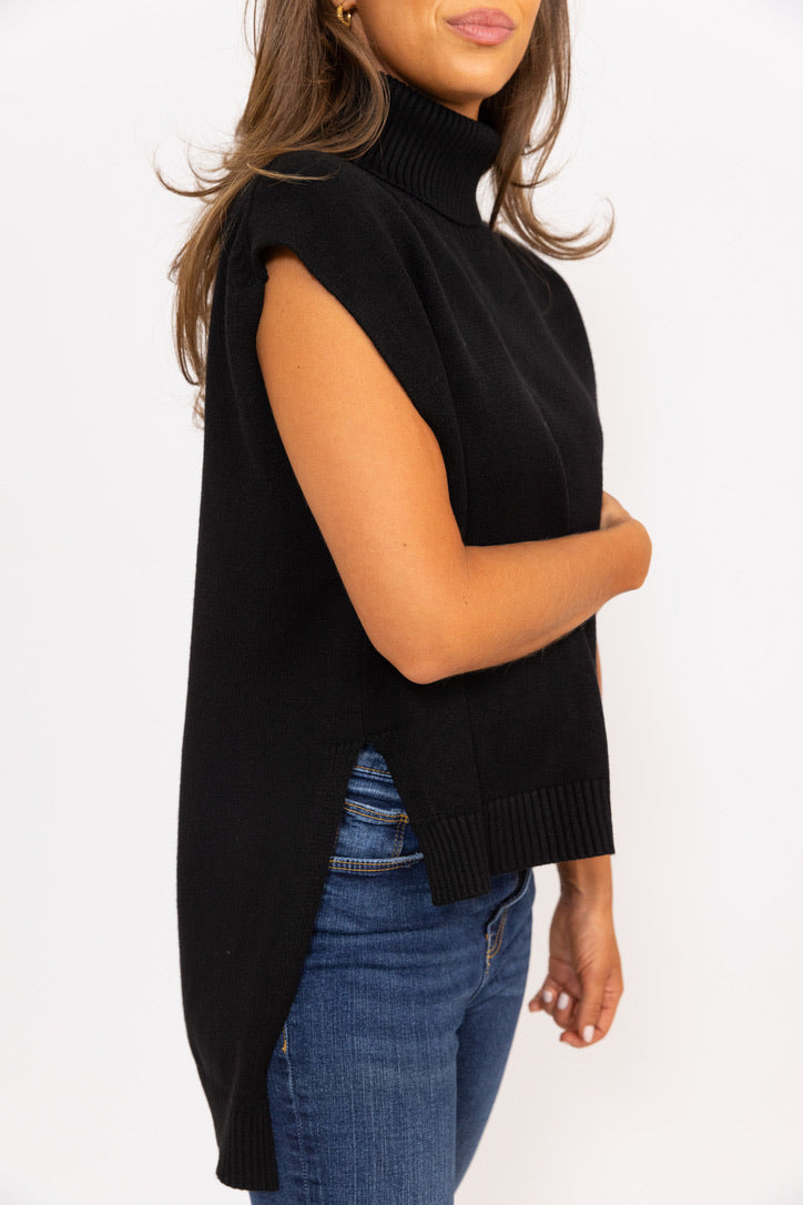 Black Turtleneck Sleeveless Sweater