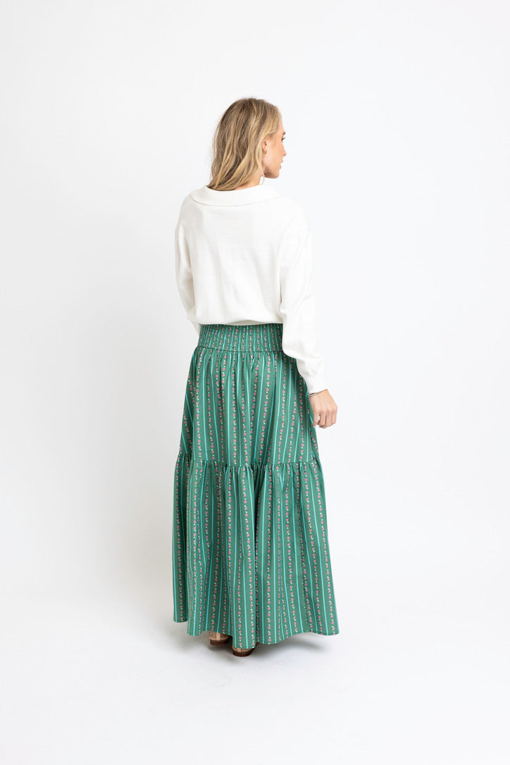 Floral Stripe Tier Smock Maxi Skirt