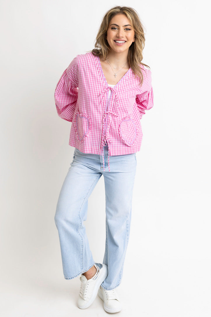 Vintage Check Heart Pocket Tie Top