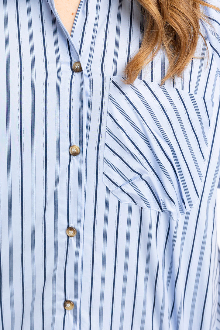 Stripe Poplin Bubble Sleeve Top