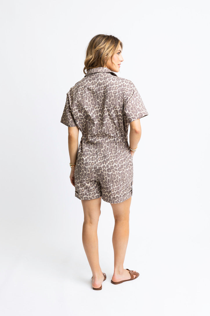 Leopard Denim Utility Romper
