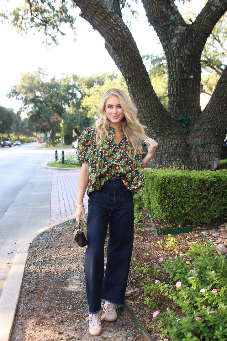Floral Pleat Sleeve Top