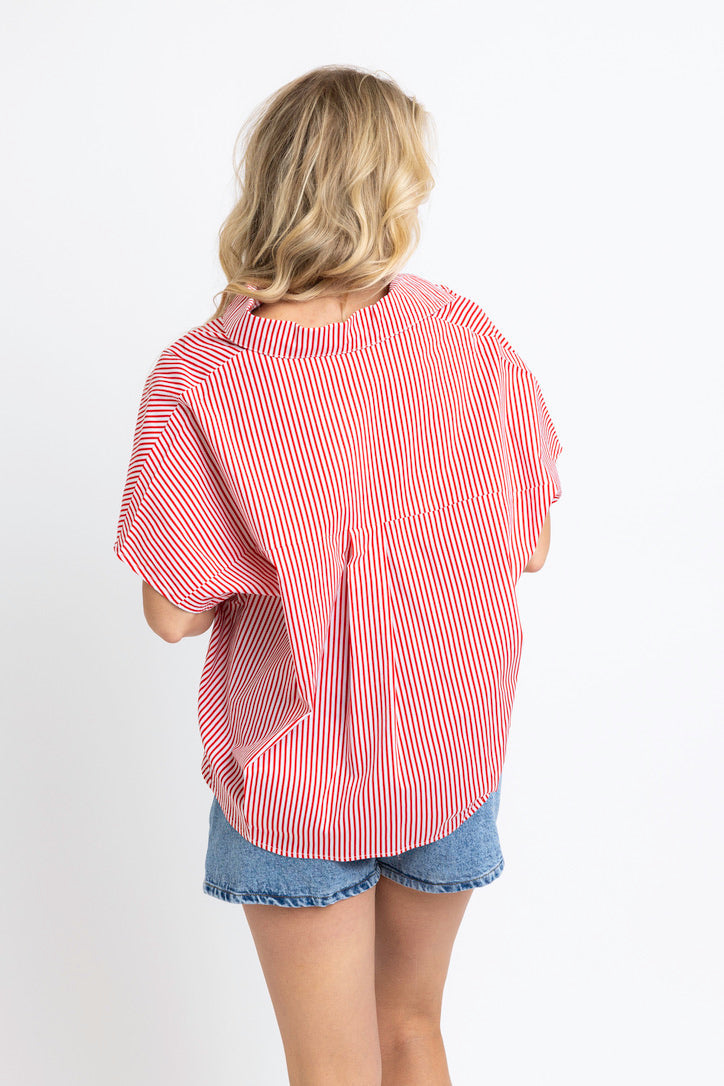 Stripe Signature Collar Top