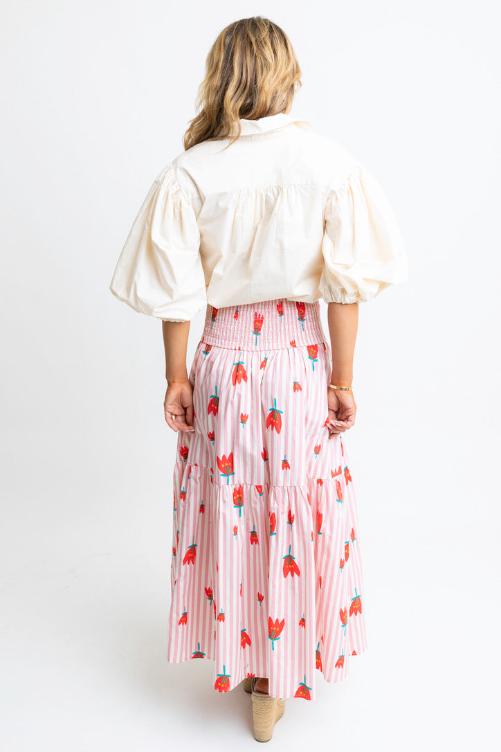 Stripe Poppy Smocked Maxi Skirt