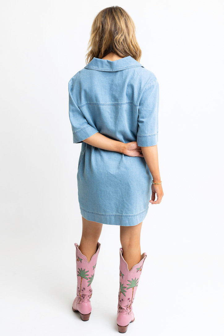 Denim Vneck Collar Dress
