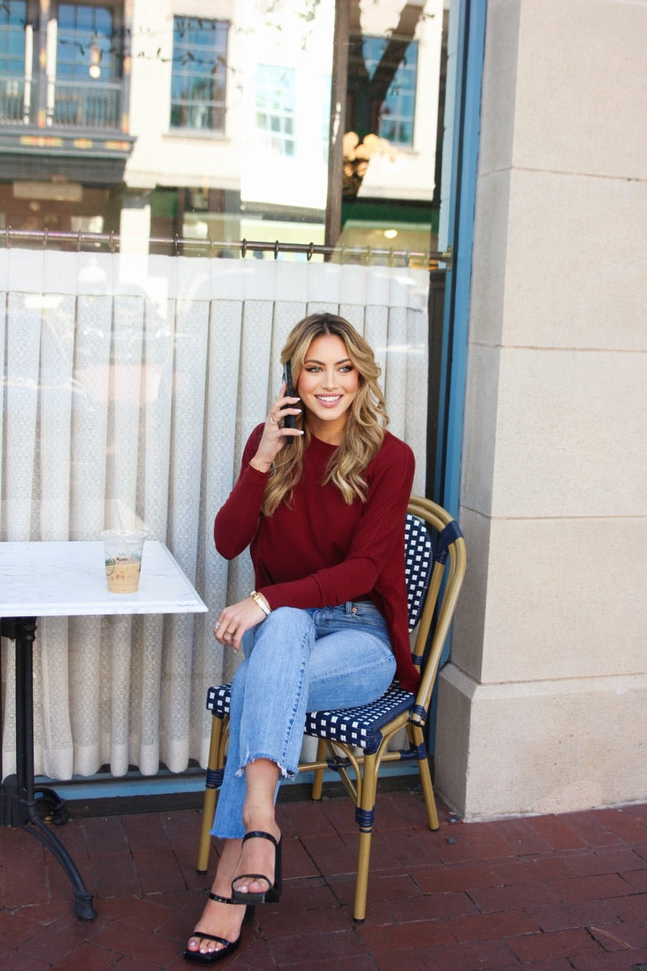 Burgundy Novelty Crew Sweater