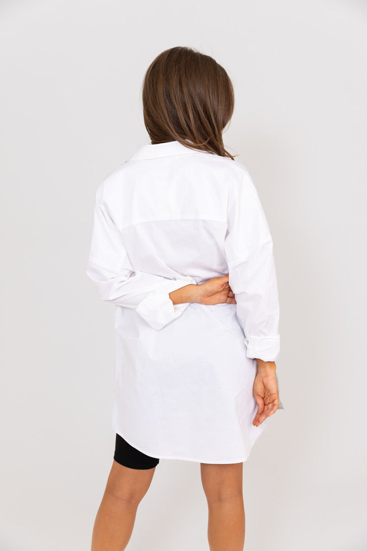 Solid Vneck Oversized Poplin Tunic