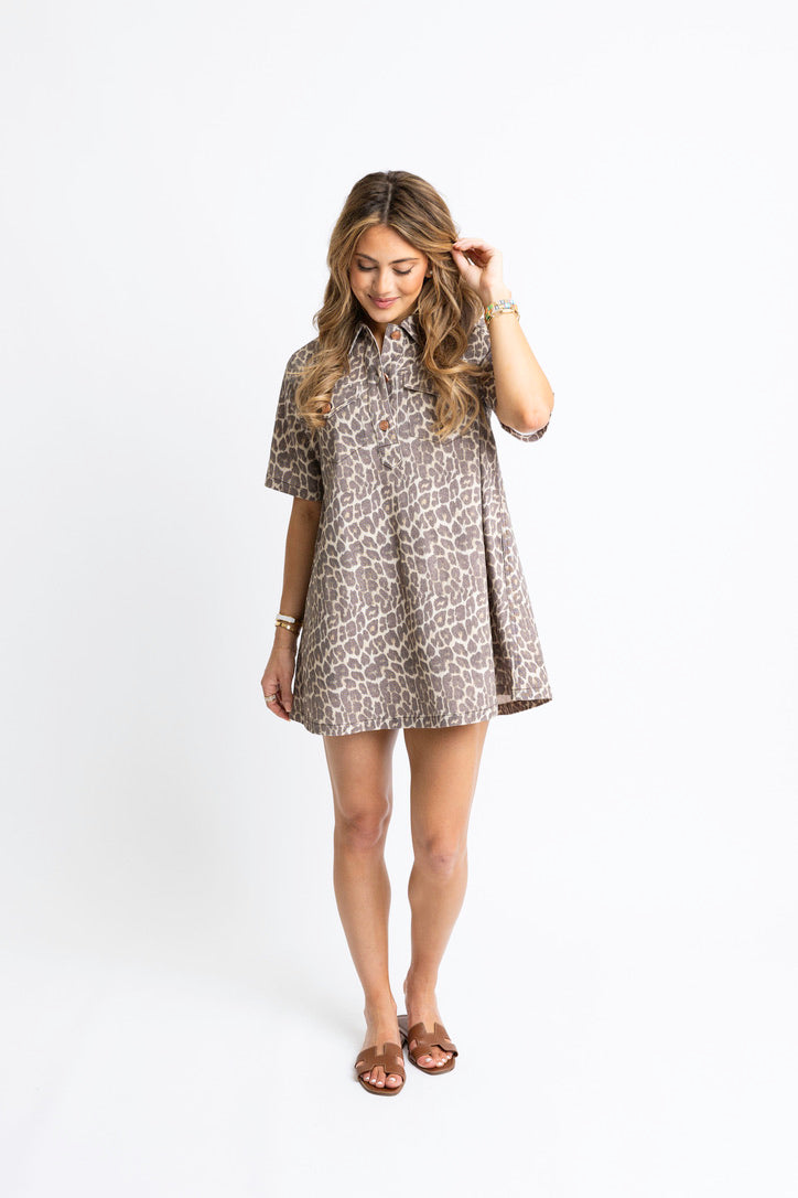 Leopard Denim Pocket Dress