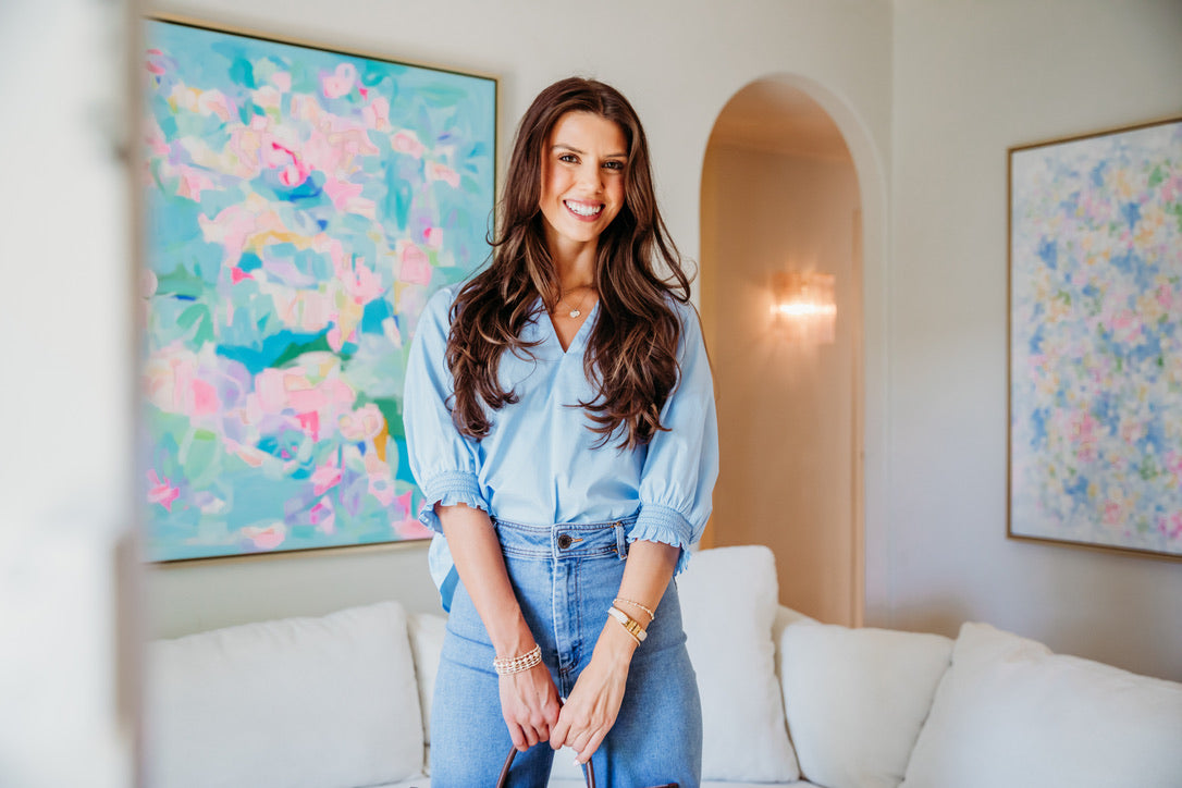 Solid Vneck Puff Sleeve Top