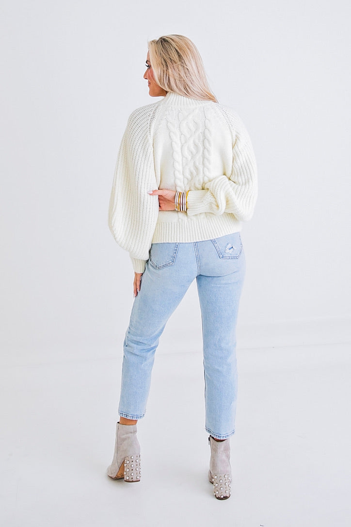 Ivory Cable Mock Sweater
