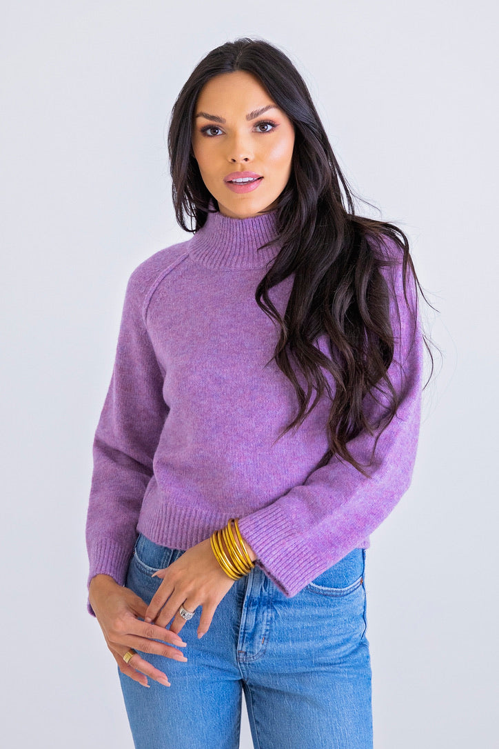 Purple Mixed Yarn Mock Sweater
