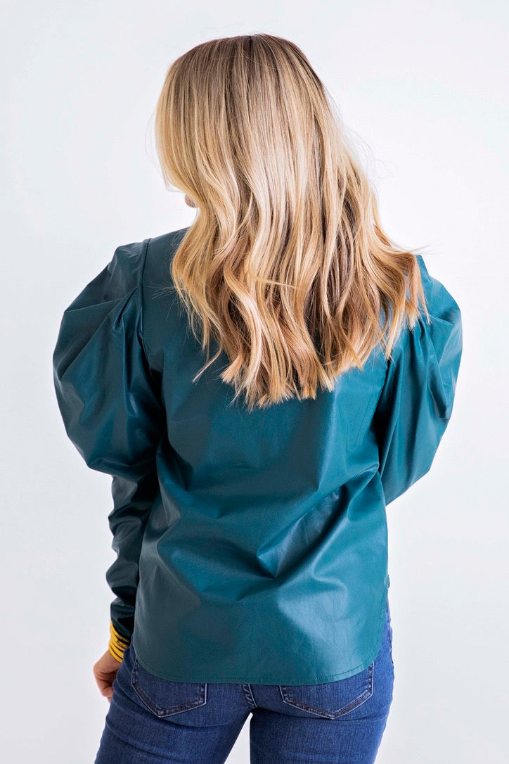 Solid Pleather Puff Sleeve Top