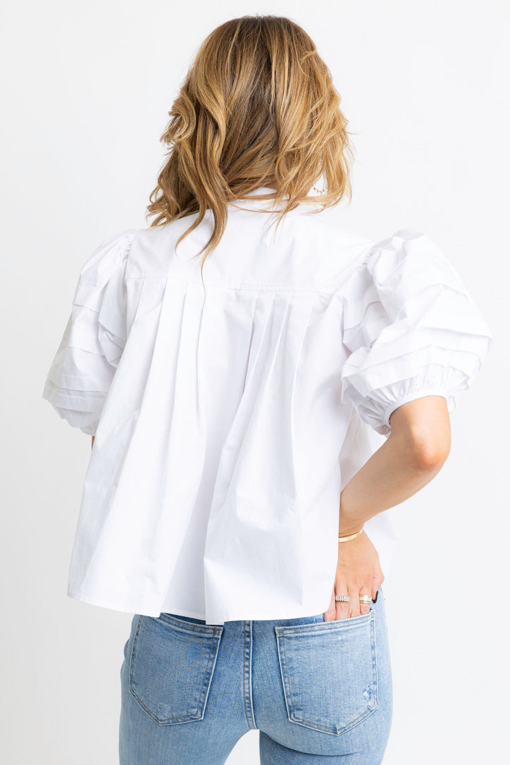 Solid Poplin Pleat Sleeve Top