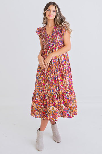 Multi Floral Smock Maxi Dress