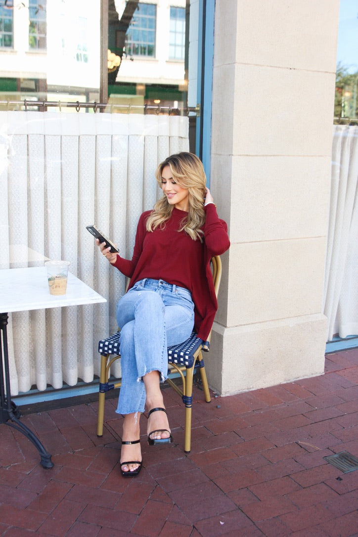 Burgundy Novelty Crew Sweater