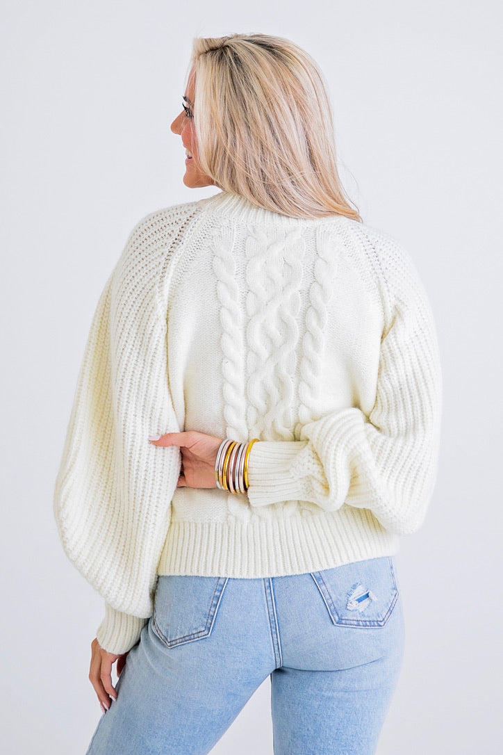 Ivory Cable Mock Sweater