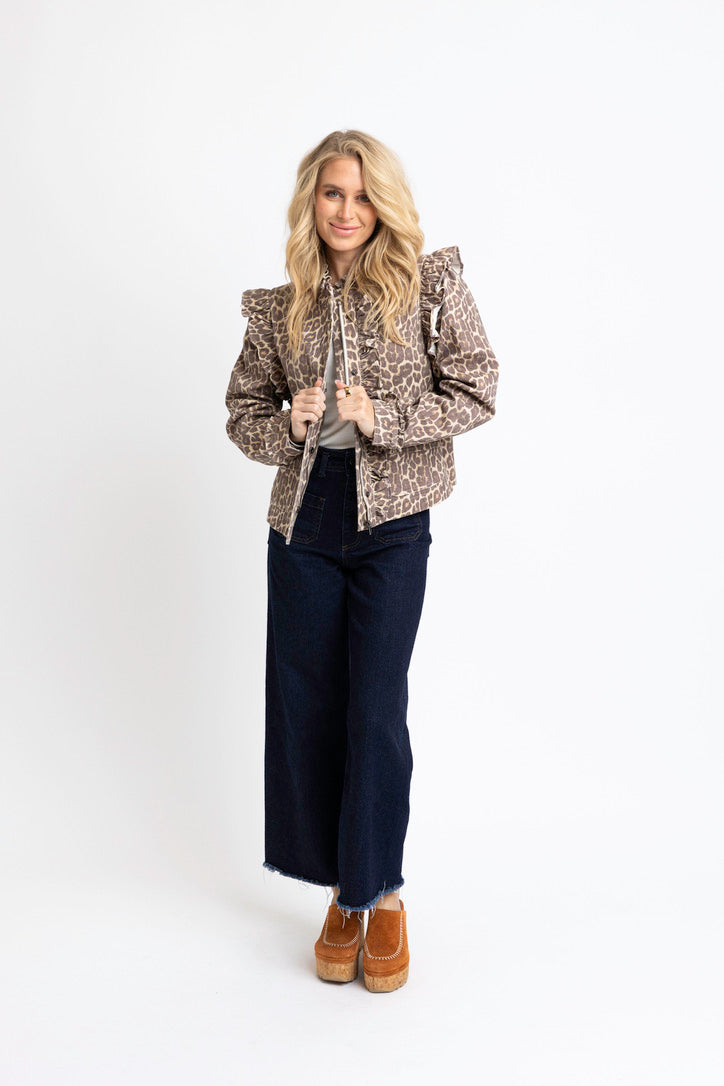 Leopard Denim Ruffle Novelty Jacket