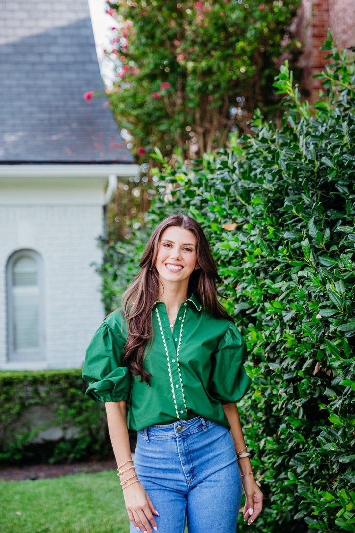 Poplin Top with Ric-Rac Trim