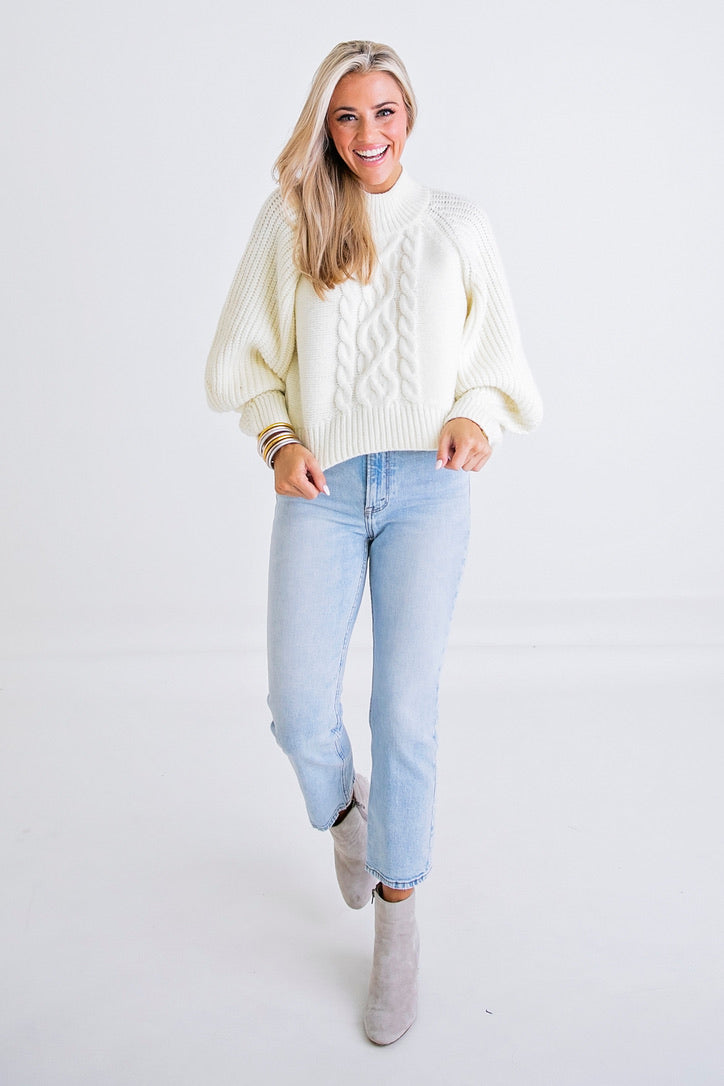 Ivory Cable Mock Sweater