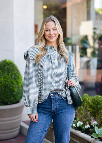 Gingham Poplin Peterpan Collar Top
