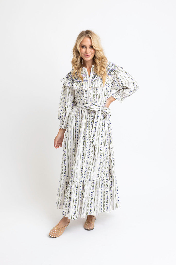 French Floral Peter Pan Tier Maxi Dress