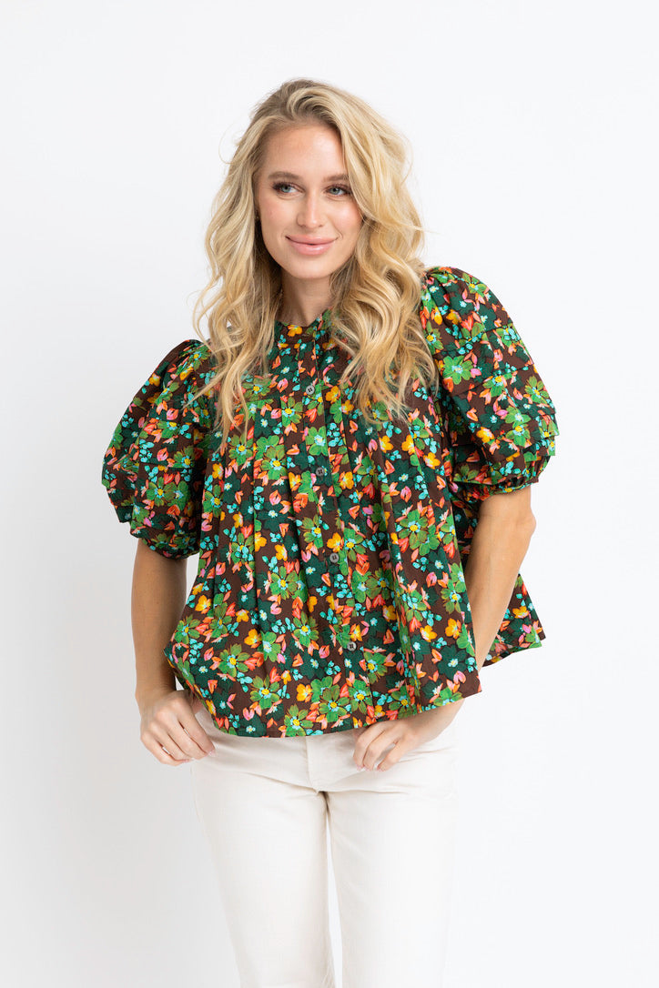 Floral Pleat Sleeve Top