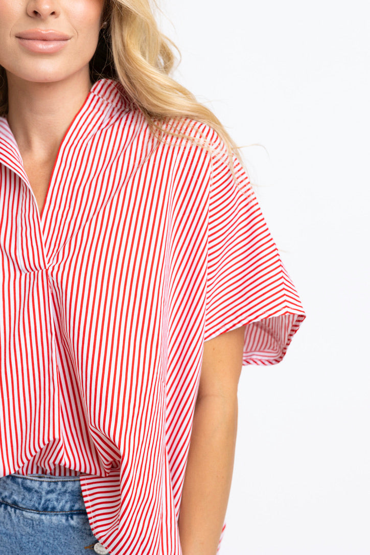 Stripe Signature Collar Top