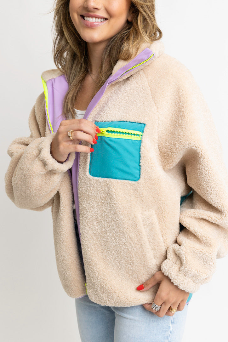 Color Block Retro Fleece Jacket
