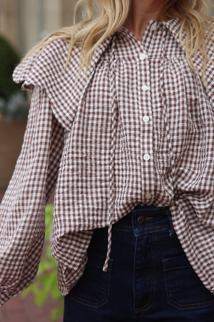 Gingham Poplin Peterpan Collar Top