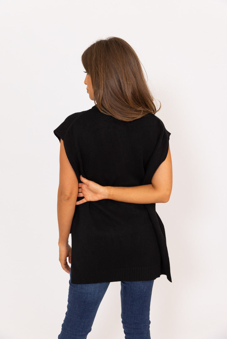 Black Turtleneck Sleeveless Sweater