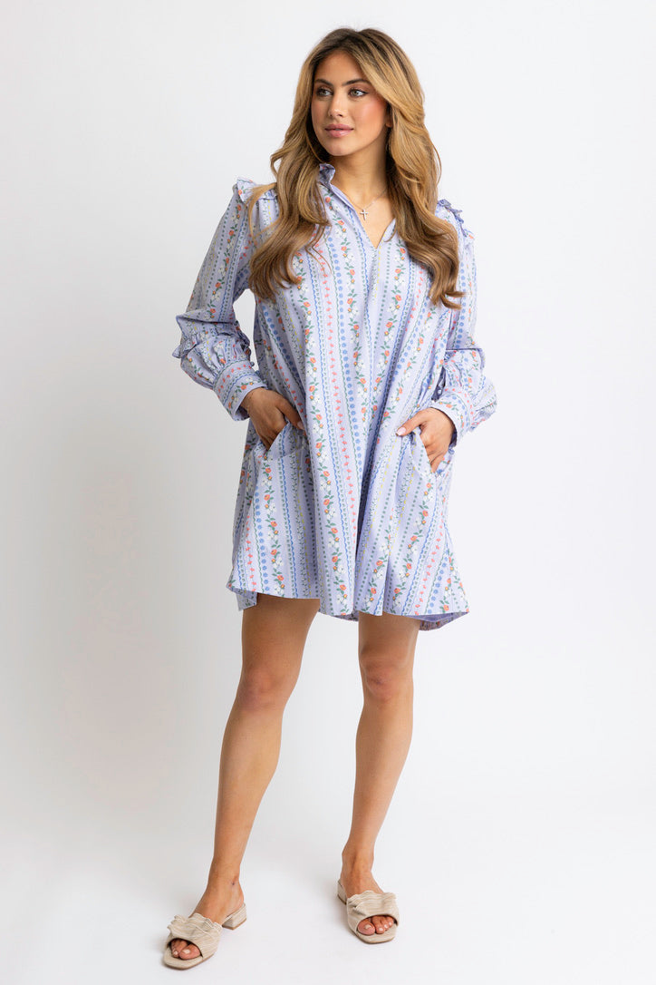 French Floral Vine Ruffle Dress