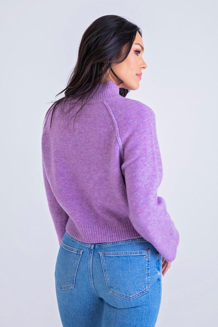 Purple Mixed Yarn Mock Sweater
