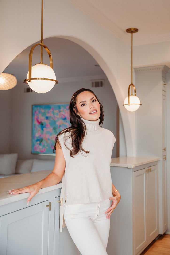 Turtleneck Sleeveless Hi/Lo Sweater