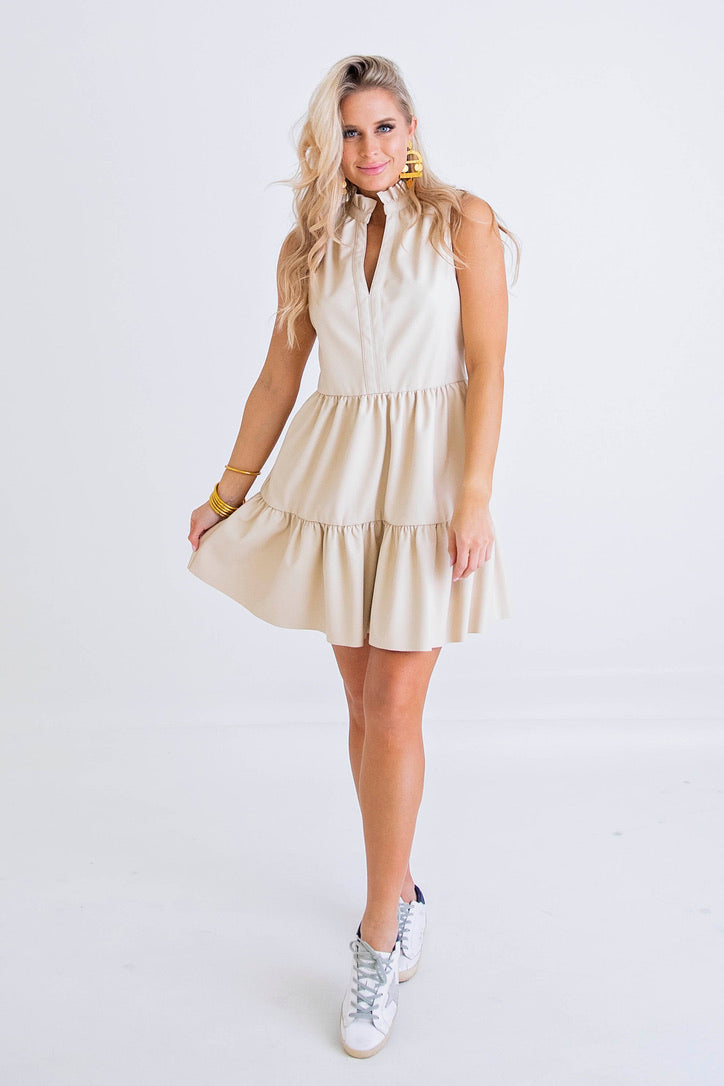 Pleather Tier Sleeveless Dress