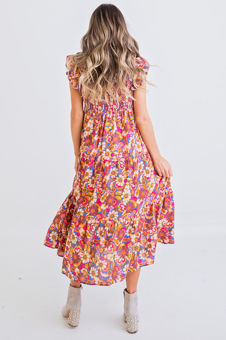Multi Floral Smock Maxi Dress