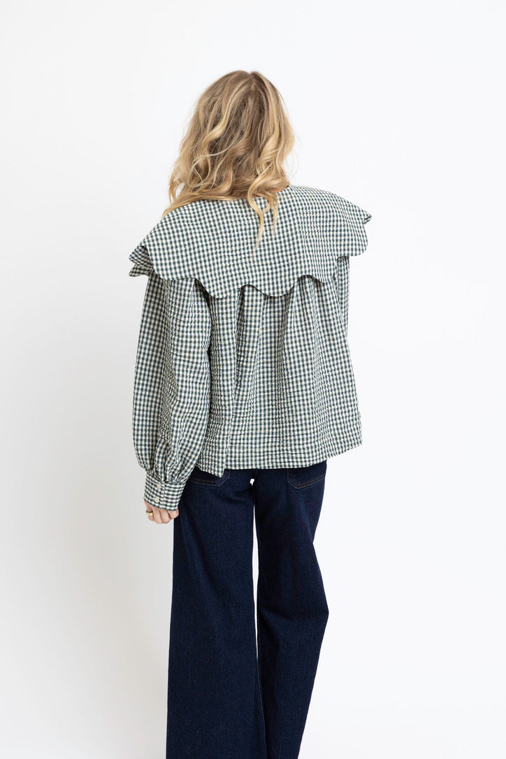 Gingham Poplin Peterpan Collar Top