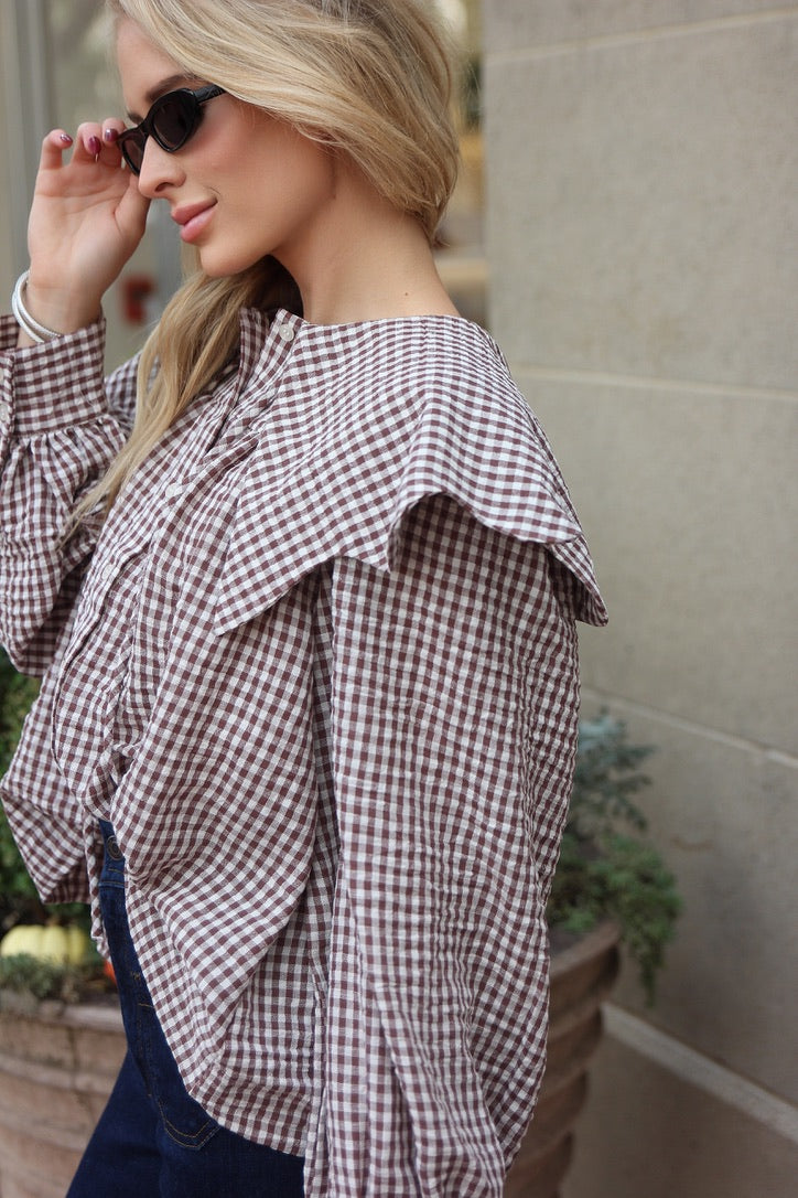 Gingham Poplin Peterpan Collar Top