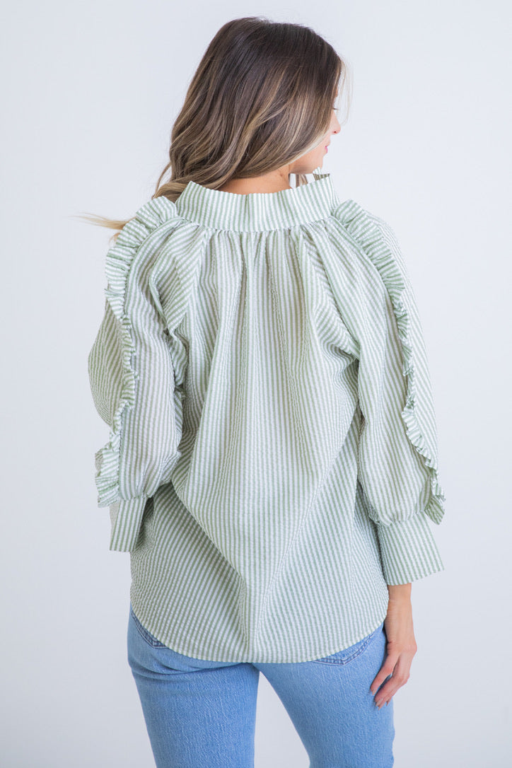 Seersucker Stripe Ruffle Top