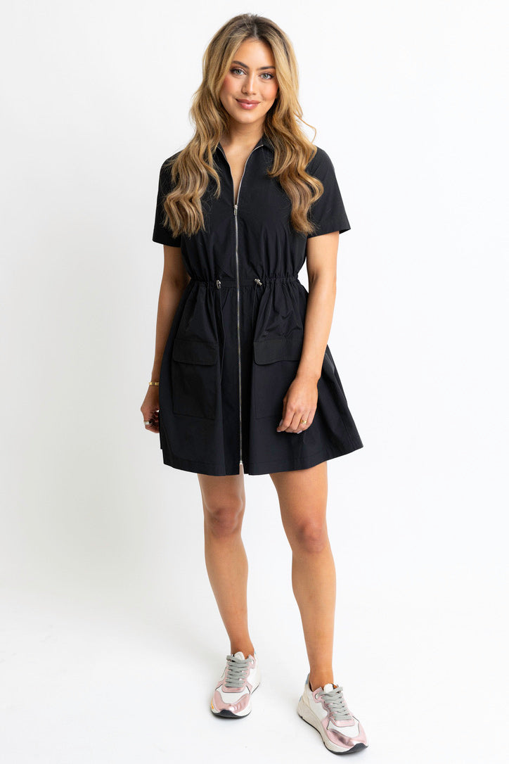 Solid Pocket Cinch Waist Dress